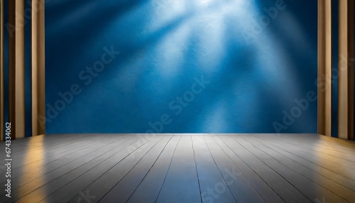 empty room with curtains and spotlights, Blue Elegance: Versatile Design Backdrop