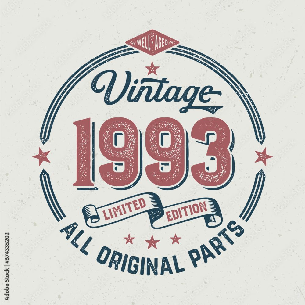 Obraz premium Vintage 1993, Limited Edition, All Original Parts - Vintage Birthday Design. Good For Poster, Wallpaper, T-Shirt, Gift