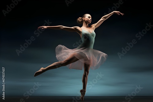 A powerful and graceful ballet dancer mid-leap. 