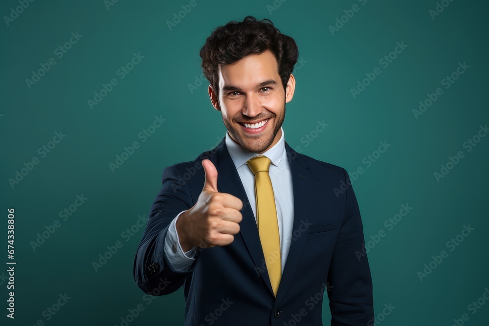 Portrait of handsome man showing thumbs up in studio bright colors background, Young businessman like hand gesture, Approving Portrait of handsome man showing thumbs up in studio bright colors background, Young businessman like hand gesture, Approving
