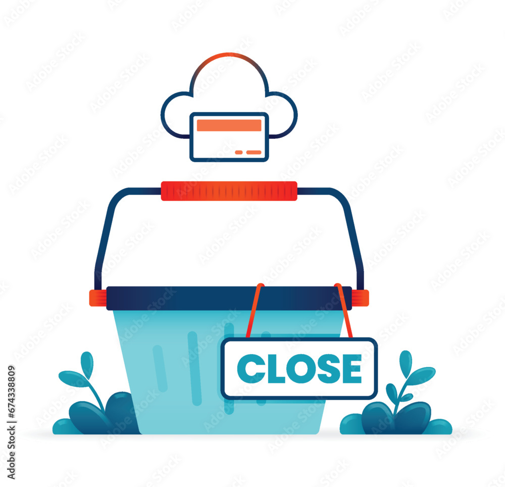 Illustration of shopping cart for checkout or payment with close sign text information. Can be used for posters, websites, brochures, banners Illustration of shopping cart for checkout or payment with close sign text information. Can be used for posters, websites, brochures, banners