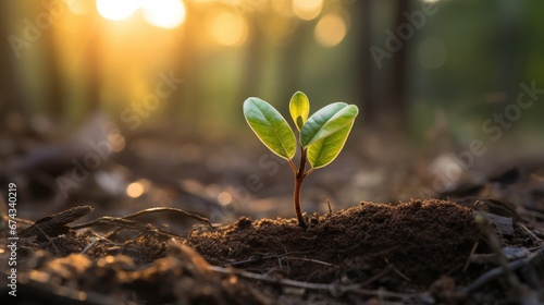 Seedling are growing from the rich soil. Generative AI