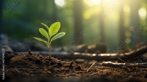 Seedling are growing from the rich soil. Generative AI