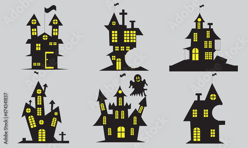 Halloween House silhouette collection. scary haunted  house bundle set. 