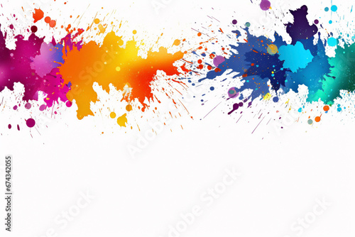 Colourful splashes of paint on a white background  space for text 