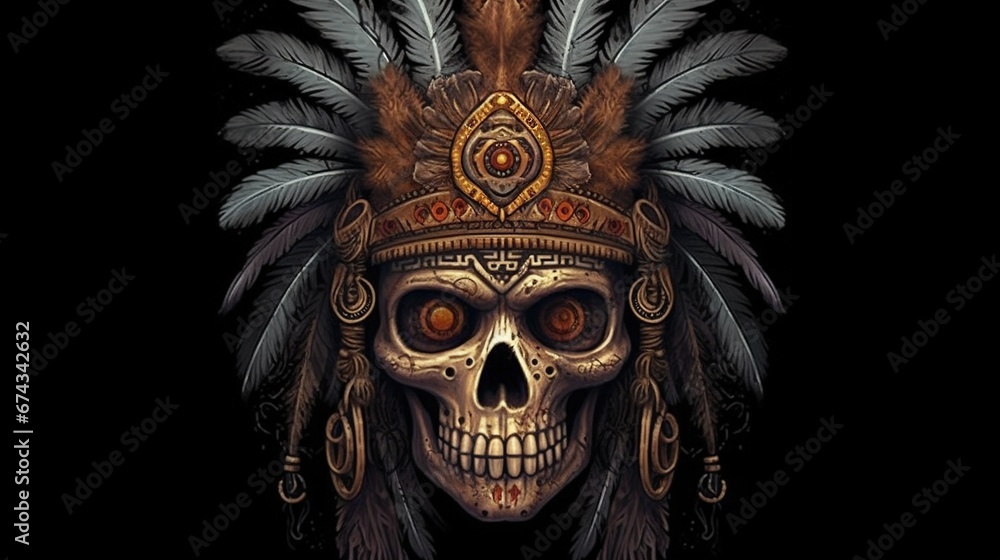 tribal shaman skull, digital art illustration, Generative AI tribal shaman skull, digital art illustration, Generative AI