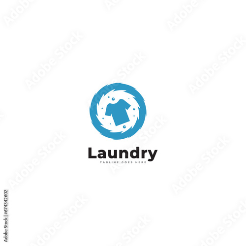 logo design laundry icon washing machine with bubbles for business clothes wash cleans modern template. © Chusni
