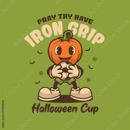 Pumpkin Soccer Mascot Retro and Vintage