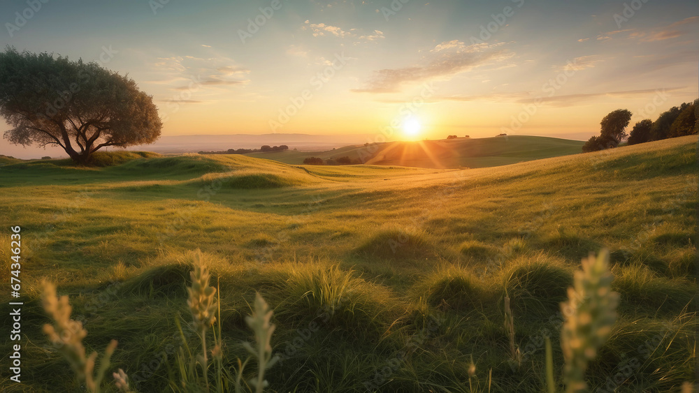 sunset over the field