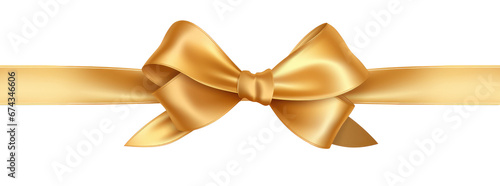 Gold ribbon and bow with gold isolated against transparent background