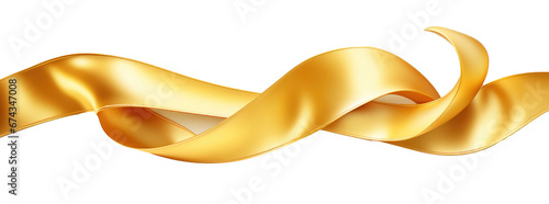 Gold ribbon and bow with gold isolated against transparent background