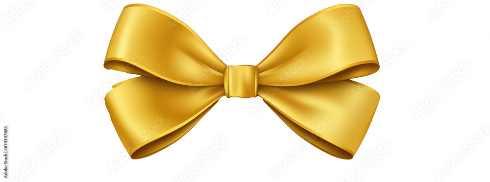 Gold ribbon and bow with gold isolated against transparent background