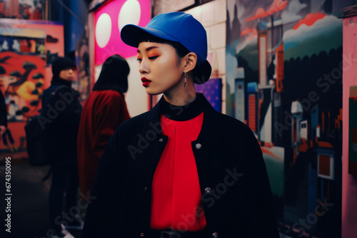 Young Asian woman in vintage retro clothing