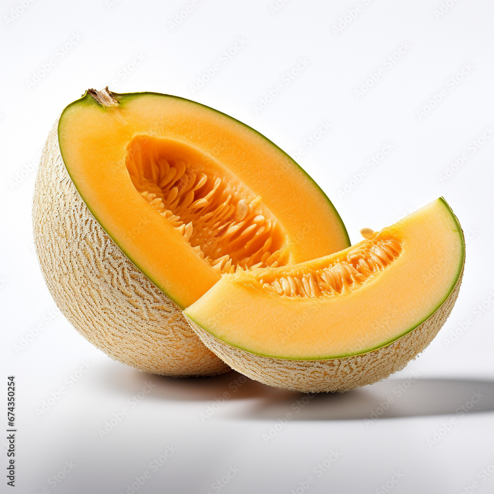 Photo of realistic Cantaloupe on white background Photo of realistic Cantaloupe on white background