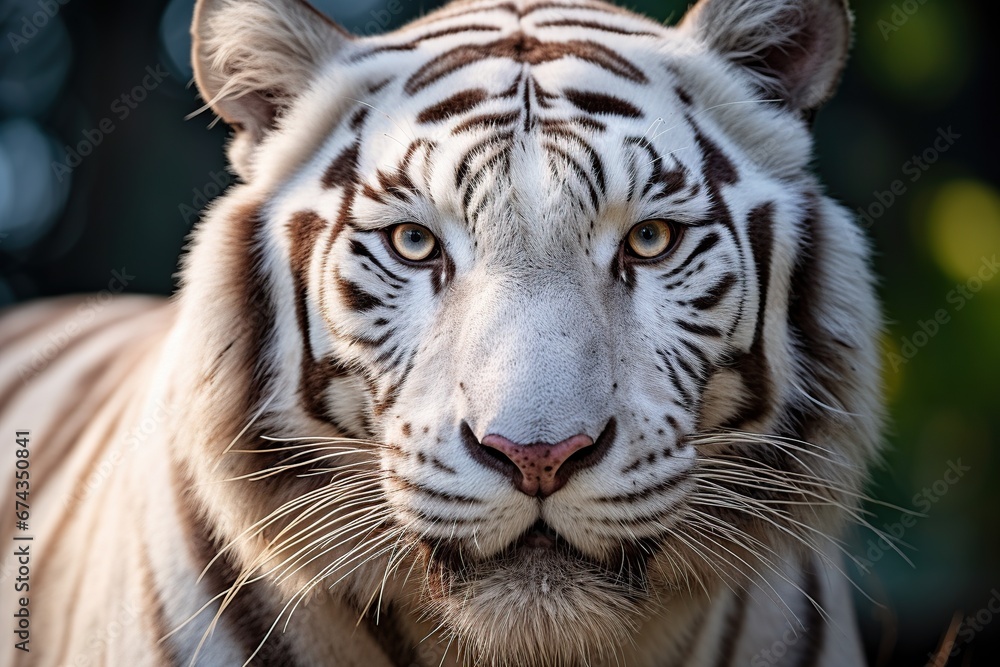 Portrait of a white bengal tiger in the zoo.
