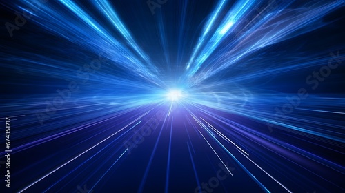 Blue light streak fiber optic speed line futuristic background technology wireless data transmission. 