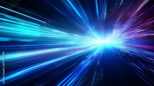 Blue light streak fiber optic speed line futuristic background technology wireless data transmission. 