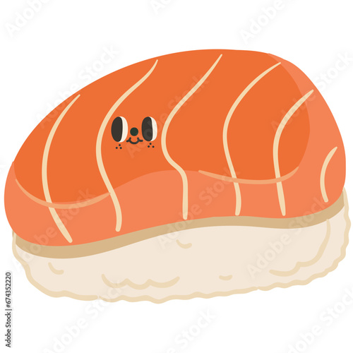 Cute salmon sushi character flat illustration