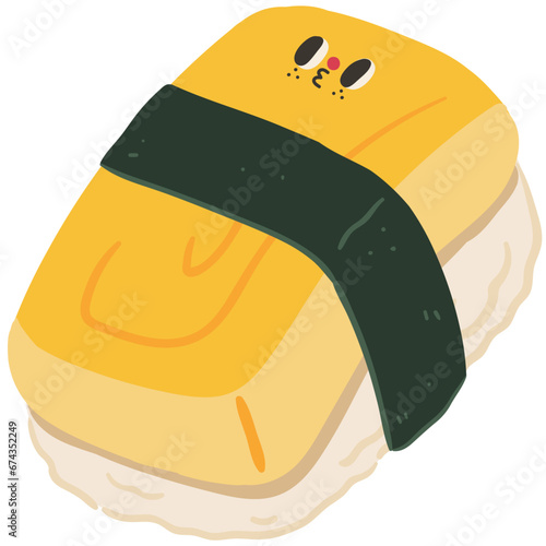 Cute tamago sushi character flat illustration