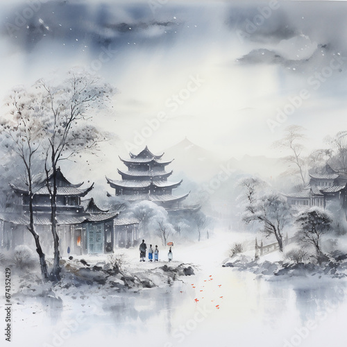Wallpaper Mural Chinese Ink Wash Painting Christmas Seen Torontodigital.ca