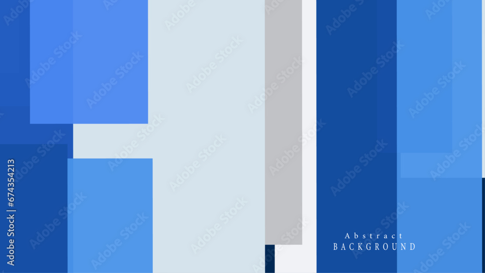 Modern abstract blue background design with layers of textured grey transparent material in random geometric pattern