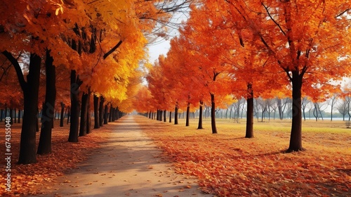 Beautiful autumn landscape with trees and colorful leaves in park. Fall leaves background