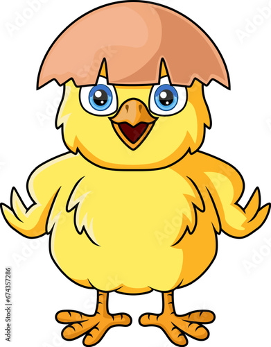 Cute little chick cartoon with cracked egg