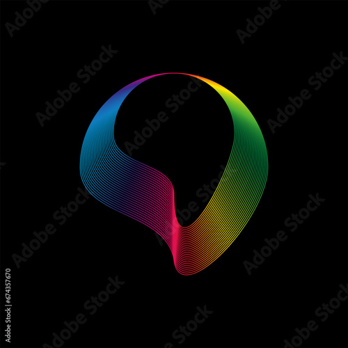 Sound wave, equalizer rainbow color gradient. Modern future technology. Vector geometric abstract element isolated on black background.