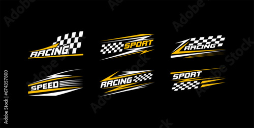 Sport car decal stripes, Car stickers Yellow striping. Isolated on black background	