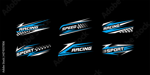 Sport car decal stripes, Car stickers Blue striping. Isolated on black background	