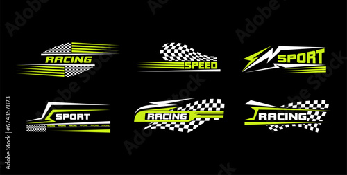 Sport car decal stripes, Car stickers Green striping. Isolated on black background	