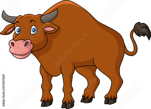 Cute buffalo cartoon on white background