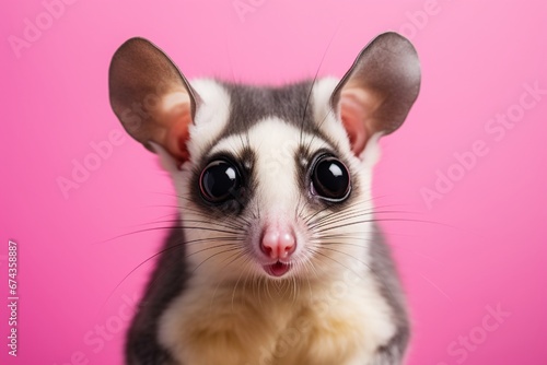 A playful sugar glider, with its wide eyes and furry tail, photographed in a studio, isolated on a vibrant solid color background, exuding a sense of energy and cuteness. © LOVE ALLAH LOVE