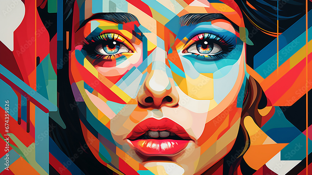 Girl with a beautiful face painted in different colors in abstract style vector illustration art
