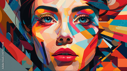 Girl with a beautiful face painted in different colors in abstract style vector illustration art 