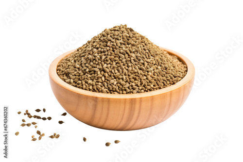Organic Ajwain Seeds in a Bowl Isolated on Transparent Background