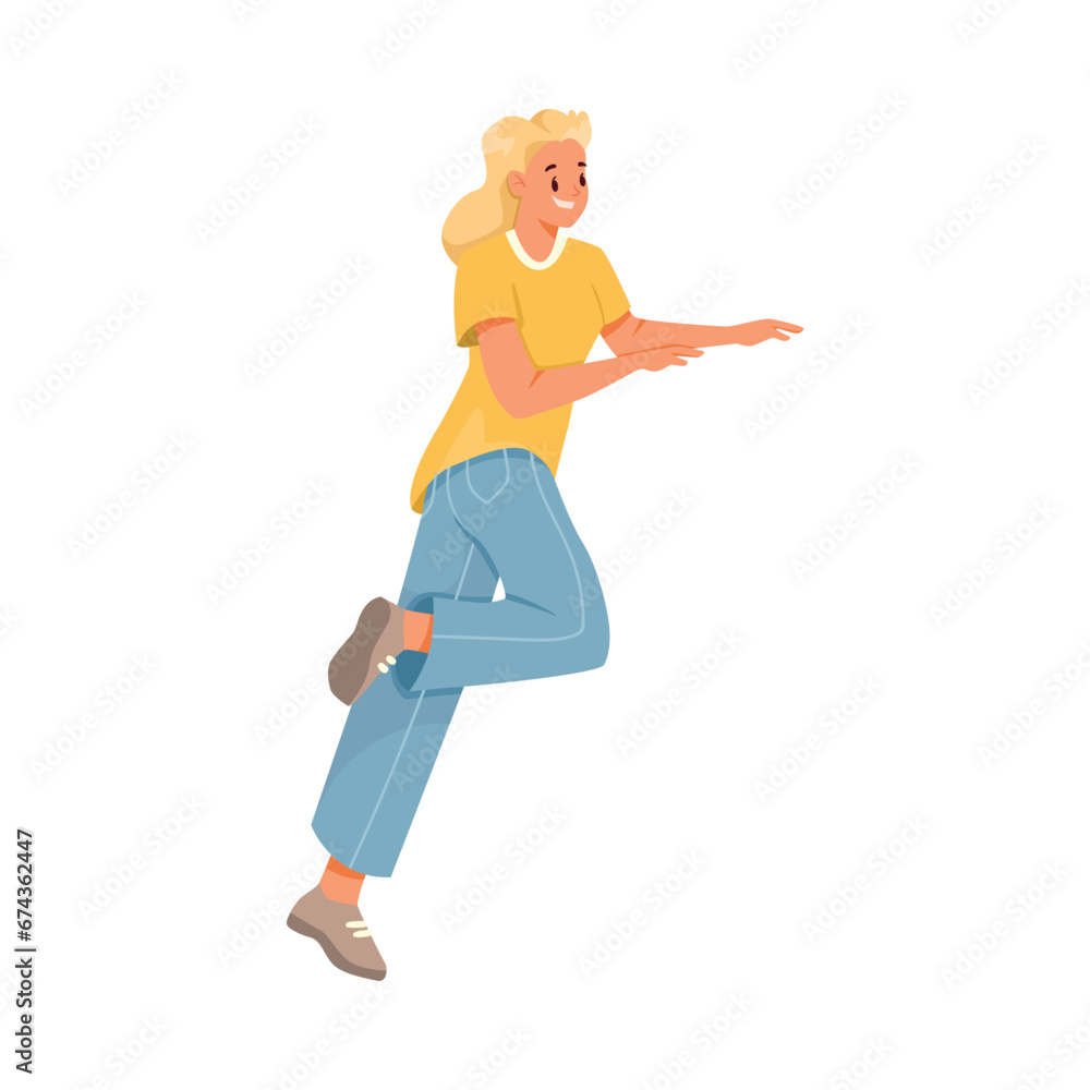 Happy Smiling Teen Girl Character Lean on Something Vector Illustration