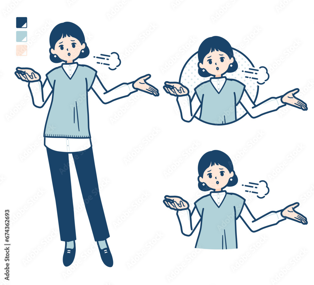 ニットベスト女性が落胆しているイラスト