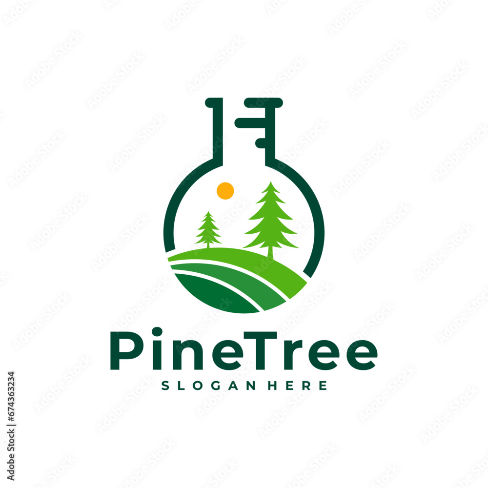 Pine Tree with Lab logo design vector. Creative Pine Tree logo concepts template Pine Tree with Lab logo design vector. Creative Pine Tree logo concepts template