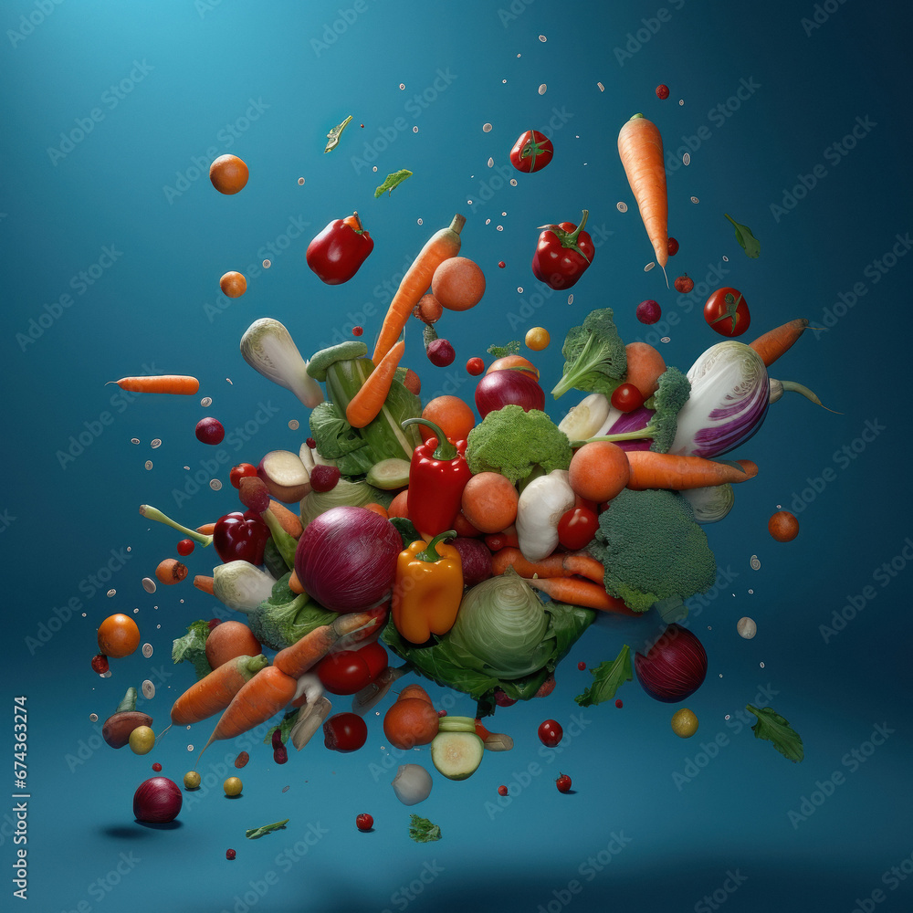 various type vegetables explosion