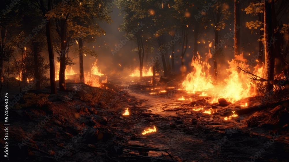 Fototapeta premium Forest fire area.