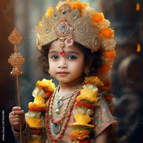 Cute indian little boy in lord krishna costume