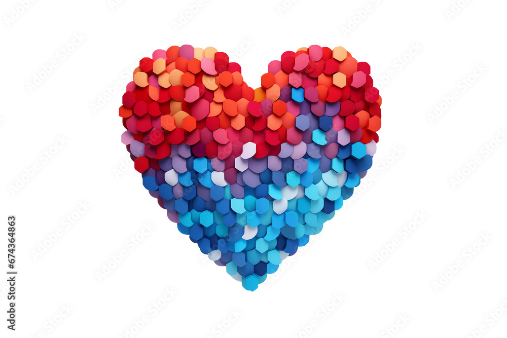 Creative Pixel Art Heart in 3D Isolated on Transparent Background