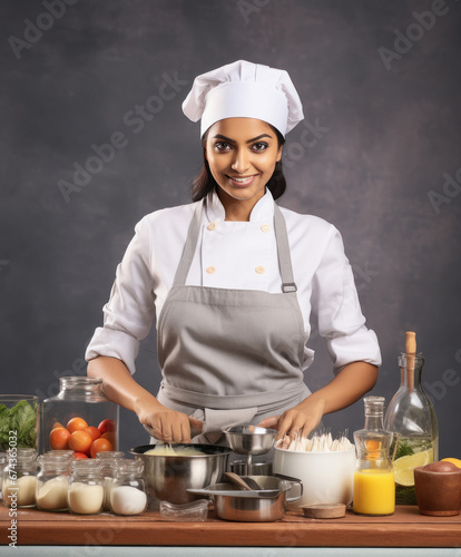 Indian female chef cooking photo