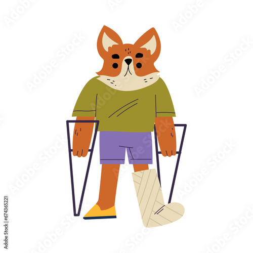 Sick Dog Animal with Bandaged Leg as Hospital Patient Vector Illustration