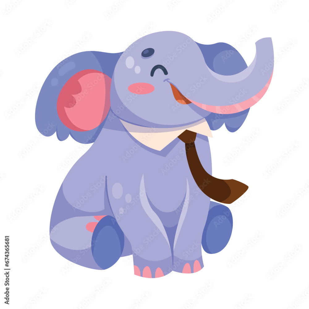 Obraz premium Elephant at School Sit in Tie and Smile Have Lesson and Education Vector Illustration