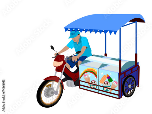 Motorbike selling ice cream on white background.