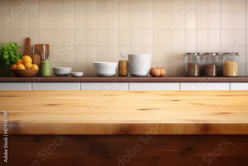 Picture of wooden counter top in kitchen. Perfect for showcasing cozy and rustic kitchen atmosphere.