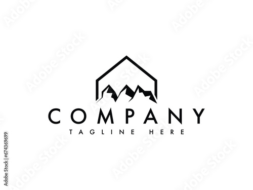 mountain peak house real estate resort logo design template