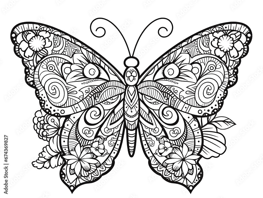 Monoline Butterfly Illustration in Black and White Color Monoline Butterfly Illustration in Black and White Color